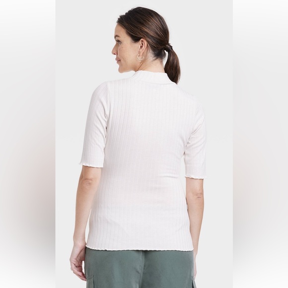 The Nines by HATCH - Maternity Elbow Sleeve Mock Turtleneck - Ivory - Size M - Picture 2 of 3
